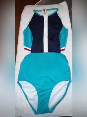 Jo & Jax One-Piece Leotard with Front Zip Teal & Blue Size Adult Large